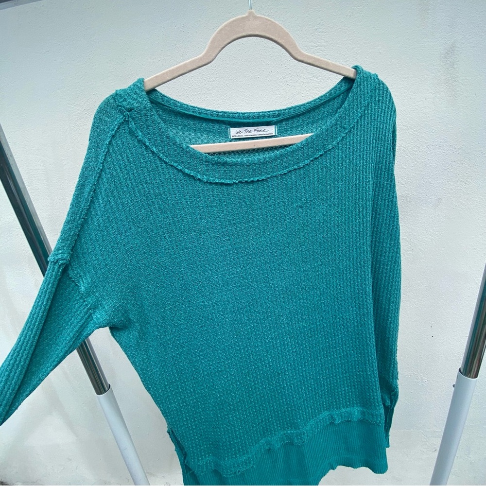 Free People We The Free Teal Blue Thermal Long Sleeve Top Size XS